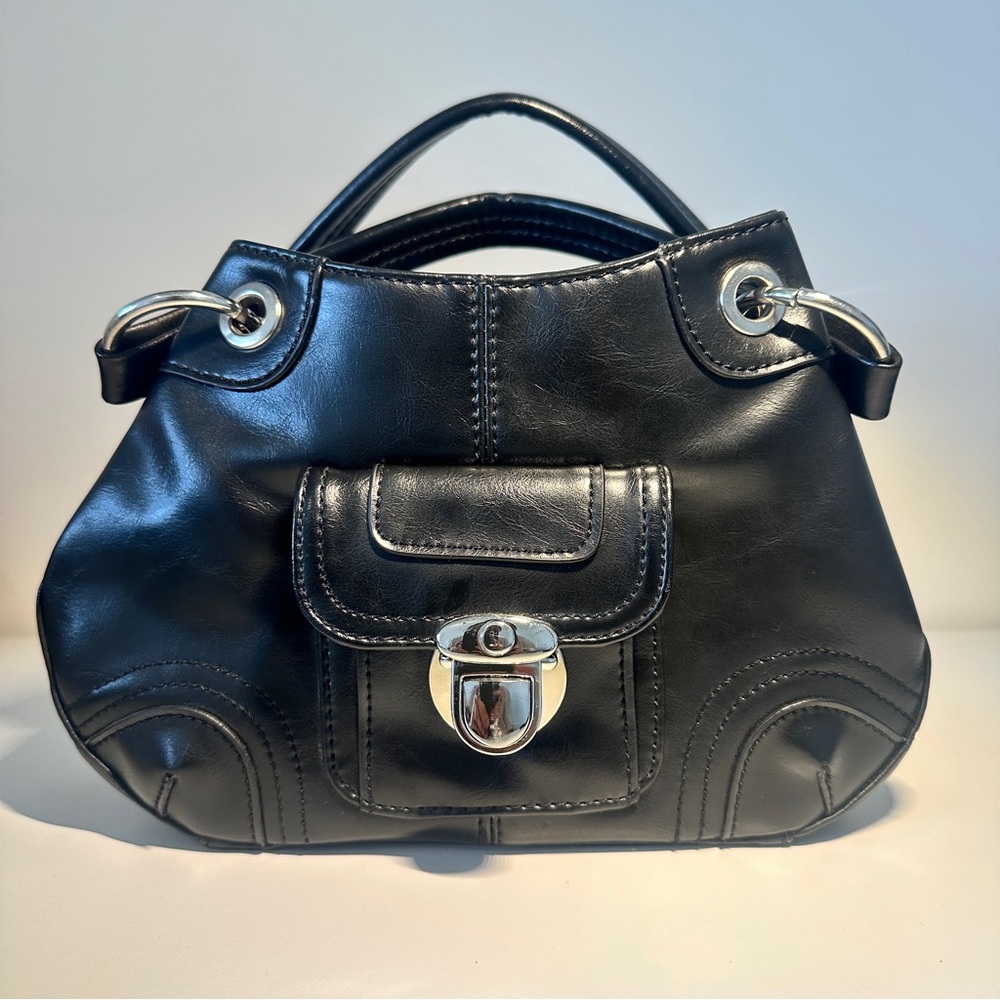 Aldo Elegant Black Faux Leather Handbag